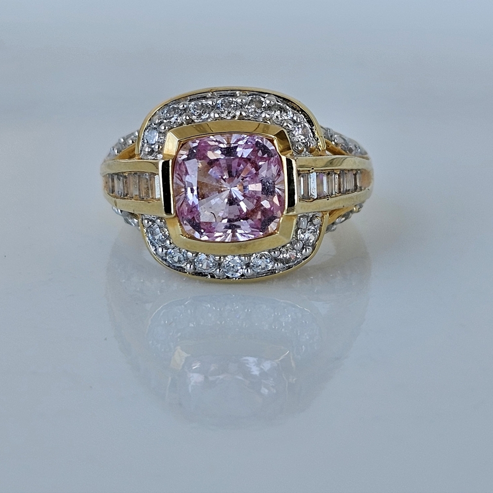 Rare Victoria Wieck Pink Sapphire & White Absolute Gemstones Vermeil Ring Sz 6! - Picture 3 of 11